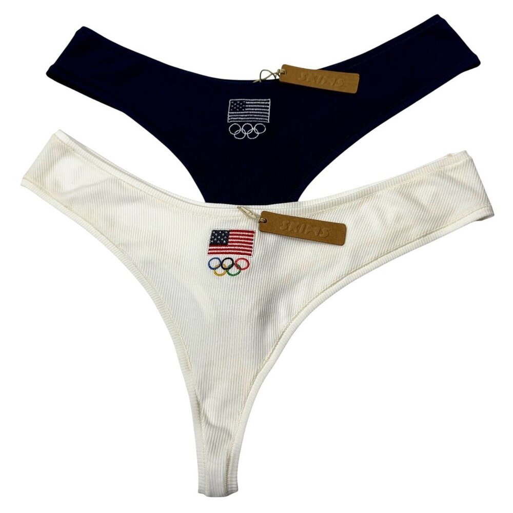 SKIMS Soft Lounge Dipped Thong Team‎ USA Lot of 2 Navy White 2X